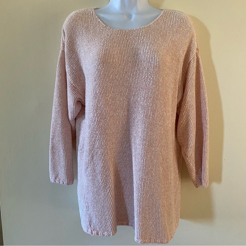 Vintage Pink & Silver Sweater Clothes Tunic Sweater Size L Large Rayon Blend USA